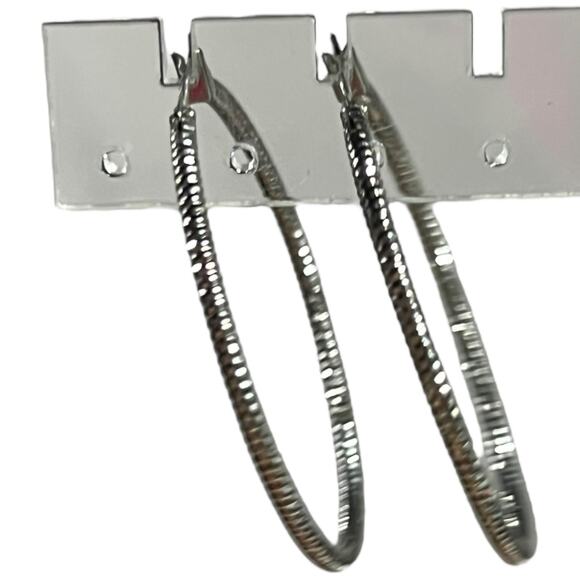 Vintage Silver-Tone Large Hoop Earrings – Textured Pierced Hoops - Picture 5 of 10